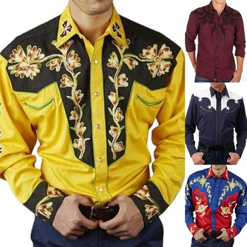 Весенние мужские рубашки с длинным рукавом в западном стиле с принтом, повседневная свободная тонкая футболка, рубашка на пуговицах, блузка, топы, мужская одежда