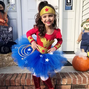 Костюм супергероя для девочек, платье-пачка, детские праздничные платья, клоун, зомби, косплей, костюм на Хэллоуин для девочки, маскарадная одежда