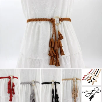 Поясная цепочка 120 см, тканый пояс с кисточками, плетеный пояс, поясная веревка, женская украшенная талия, женские ремни с кисточками, аксессуары для одежды
