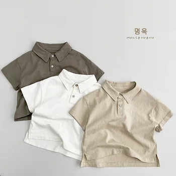 Детская хлопковая футболка с короткими рукавами, рубашка Поло для мальчиков, летний крутой топ в простом стиле