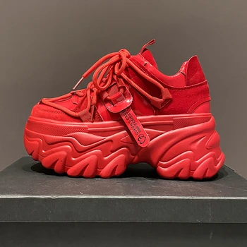 Женская обувь на платформе 2023 Дизайнерские массивные кроссовки для женщин, уличная 8-сантиметровая розово-красная повседневная обувь, женская обувь