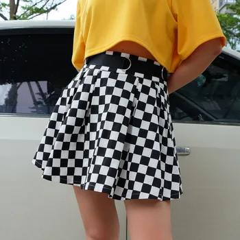 2024 Женская уличная мода, сексуальная клетчатая короткая юбка, черно-белая повседневная универсальная юбка-полукомбинезон для девочек