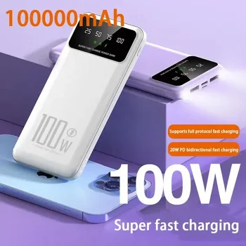 100000 мАч Power Bank 100 Вт Сверхбыстрая зарядка Портативное внешнее зарядное устройство для Iphone 14 13 Samsung Huawei Xiaomi Poverbank