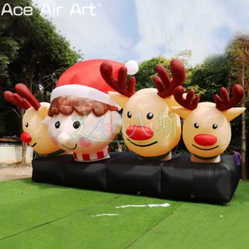 Эффектная надувная рождественская лосиха и мультяшная голова с красной шляпой и светодиодными лампочками для украшения фестиваля или сцены