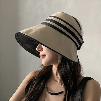 Элегантные летние солнцезащитные шляпы для женщин и девочек, пляжная шляпа с регулируемыми широкими полями, защищающая от ультрафиолета, Дышащая Складная панама, шапочки с конским хвостом