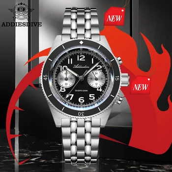 ADDIESDIVE Новые Мужские часы Chronograph Panda Ретро Спортивные Роскошные Кварцевые Часы Для Мужчин Сапфировые Люминесцентные Наручные Часы Для Дайвинга мощностью 20 бар