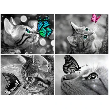 5D DIY алмазная живопись Животные Кошка Бабочка Полная квадратная/круглая дрель алмазная мозаика декор для домашнего настенного искусства Подарок