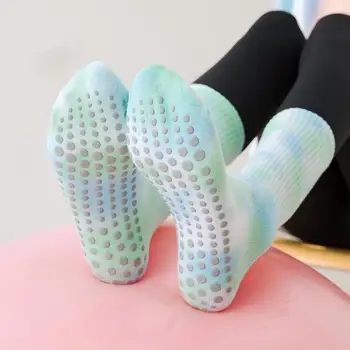 1 пара носков для йоги с нескользящими точками, дышащие, впитывающие пот, эластичные носки для пилатеса на батуте для женщин