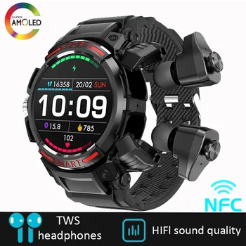 Высококачественные Мужские Смарт-часы 3 в 1 с Наушниками TWS AMOLED Bluetooth-Гарнитура Smartwatch с Динамиком, Трекером, Музыкальными Спортивными часами