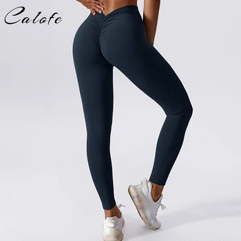 Новые Нейлоновые Леггинсы для йоги V-образной формы на бедрах Женские брюки для спортзала, фитнеса, женская одежда с высокой талией, Эластичная, плотная, дышащая