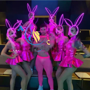 Новый розовый костюм кролика на День святого Валентина, костюм для ночного клуба и бара