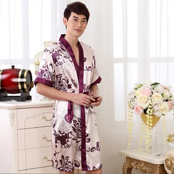 Винтажное мужское Атласное Кимоно, банный халат, Сексуальная ночная рубашка Унисекс с принтом, пижамы, Винтажная ночная одежда в китайском стиле, Размер L, XL, XXL