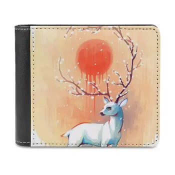 Кожаный бумажник Spring Spirit, держатель для кредитных карт, роскошный кошелек с изображением оленя, Дикое Весеннее животное, Теплые цветы, Фантазия, Магия