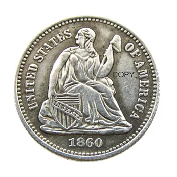 США 1860P/O Монеты с надписью Liberty Sitting Half Dime Legend на Аверсе 1860P/O