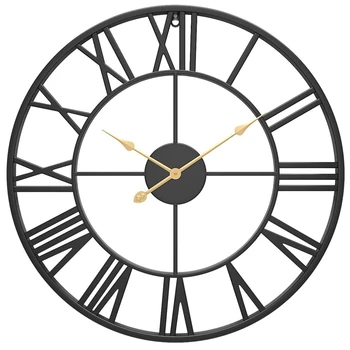 Настенные часы,Ретро Аналоговые Черные Металлические Часы В Стиле Древних Римских Цифр С Бесшумным Кварцевым Механизмом Настенные Часы Для Домашнего Декора