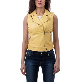 Жилет, кожаная куртка, женский размер, мотоциклетное байкерское винтажное женское пальто на молнии, желтый