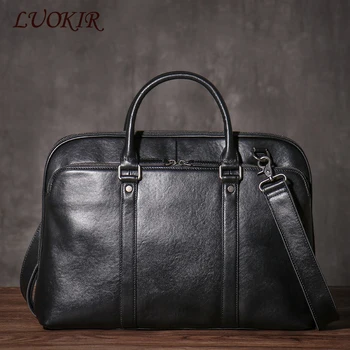 Мужская сумка LUOKIR из натуральной кожи для деловых поездок, роскошный портфель через плечо, компьютерная сумка для 15,6-дюймового ноутбука