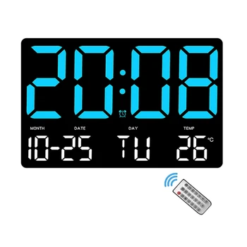 Цифровые настенные часы С большим дисплеем с датой и температурой, днем недели, с дистанционным управлением