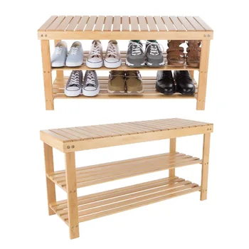 Бамбуковая Скамейка для обуви с 2 полками-Экологически Чистое Сиденье из натурального дерева Для хранения и организации -Для спальни, Прихожей, Прихожих,