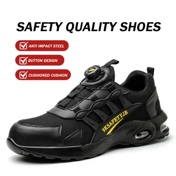 2023 Новая качественная рабочая обувь, мужские амортизирующие спортивные кроссовки Qucik на шнуровке и пуговицах, дышащие защитные ботинки со стальным носком