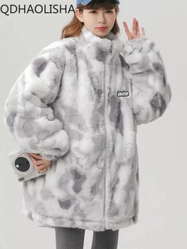 Женская куртка, теплая утолщенная куртка с хлопковой подкладкой, новинка 2023 года, пальто из искусственного овечьего флиса, женская зимняя куртка, топы с высоким воротником,