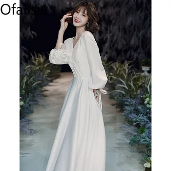 Белое Легкое свадебное платье Ofallsis с V-образным вырезом 2023, Осеннее Простое атласное Свадебное платье для фотосъемки путешествий, вечерние платья с длинными рукавами, платья