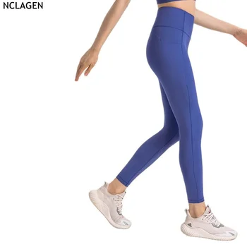 Брюки для йоги NCLAGEN с высокой талией и карманом, Высокоэластичные спортивные укороченные брюки в обтяжку для занятий в тренажерном зале, для бега, сексуальные дышащие брюки для фитнеса