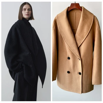 THE Ro * Шерстяное пальто для женщин 2023, Осенне-зимний двусторонний шерстяной костюм, низкое классическое шерстяное кашемировое пальто
