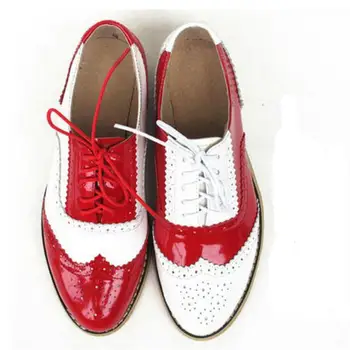 Повседневные оксфорды из лакированной кожи красного и белого цвета AB, Дизайнерские женские туфли на плоской подошве смешанных цветов по индивидуальному заказу
