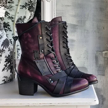 Женские ботинки, новинка 2024 года, женские уличные ботильоны на шнуровке, Размер ботинок на квадратном каблуке 35-43, Повседневные женские ботильоны Zapatos Mujer