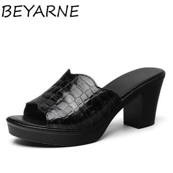 Женские тапочки BEYARNEwomen 2020, женские летние тапочки, женская обувь на высоком каблуке, модная летняя обувь на платформе из натуральной кожи