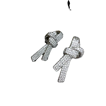 Вдохновленные корейским дизайном цирконовые микро-инкрустации из серебра 925 пробы с игольчатым бантом в трехмерном стиле с полным бриллиантом, большие серьги и сережки
