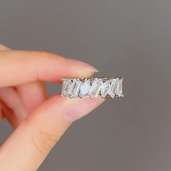 Кольца с кубическим цирконием геометрической формы для женщин, свадебные трендовые роскошные кольца Promise, Серебряные модные женские украшения