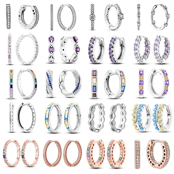 Серебро 925 пробы, Фиолетовые Круглые Серьги-кольца Для женщин, Блестящий Циркон, Розовое Золото, Круглые серьги, Свадебные украшения Rainbow Fine Jewelry