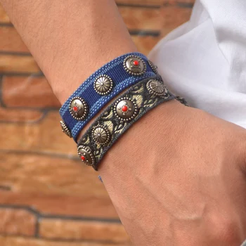 Плетеные браслеты дружбы с белыми гвоздями, регулируемый веревочный браслет для женщин, винтажные плетеные браслеты с кисточками