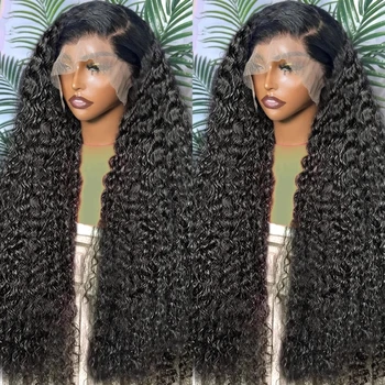 Парики на кружеве черного цвета, Кудрявый парик из синтетических волос для женщин, предварительно выщипанный парик из термостойких волокон на кружеве волос