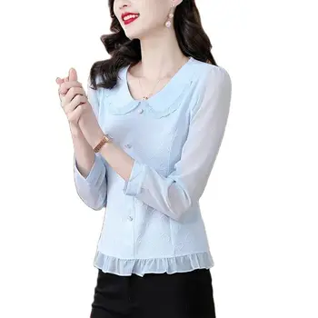 Рубашка для девочек Весна И лето 2023, Новый стиль, Красивая рубашка с темпераментом, снижающим возраст, Модная шифоновая блузка-пуловер