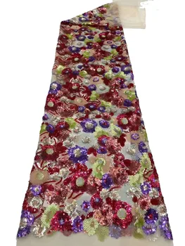 Новейшая кружевная ткань в африканском стиле, высококачественная вышивка блестками, Французский тюль, Нигерийский свадебный материал, 5 ярдов