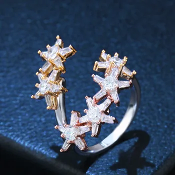 Высокое качество красивый золотой серебряный цвет кольцо регулируемый пентаграмма кольца роскошные кубического циркония женские бренды ювелирные изделия подарок