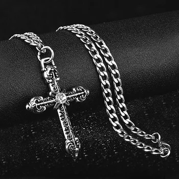 Модное ожерелье с крестом в стиле готический панк для мужчин и женщин, цепочка на шею в стиле хип-хоп, длинная цепочка из нержавеющей стали, мужская уличная одежда