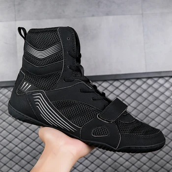 Профессиональная спортивная обувь для бокса, мужские, женские, черно-красные борцовские ботинки, нескользящие кроссовки для соревнований, спортивная обувь для спортзала