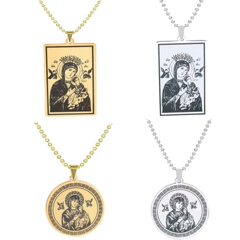 Винтажное ожерелье с портретом Девы Марии с распятием, религиозный ювелирный амулет, подарок для мужчин и женщин