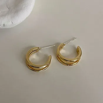 Маленькие серьги-кольца С-образной формы золотого цвета для женщин, элегантные круглые серьги-манжеты для корейских модниц, маленькие сережки для сережек, ювелирные изделия