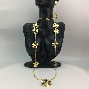Африканский Итальянский Дубайский Женский Ювелирный набор Ожерелье на длинной цепочке с серьгами Аксессуары для одежды FHK16565