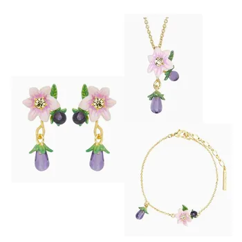 Европейские и американские эмалированные баклажаны с цветочными серьгами, ожерельем и браслетом