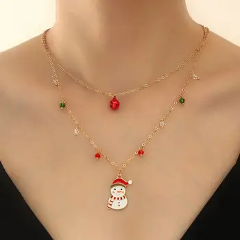 2023 Новое Рождественское ожерелье для женщин с эмалевыми колокольчиками в виде снеговика, эффектное ожерелье, подарок для ваших родственников