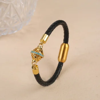 Новый дизайн, 5 цветов, позолоченный геометрический кожаный плетеный браслет из веревки, браслет из нержавеющей стали для мужчин, женский ювелирный подарок