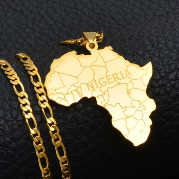 Карта Африки Anniyo с кулоном и ожерельями из НИГЕРИИ, ювелирные изделия золотого цвета для женщин, мужчин, Африканские карты, этнические украшения #042321