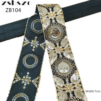 zsbszc 7 см 10 ярдов Черное дно золотая нить вышивка блестками штрих-код кружевная одежда в национальном стиле сумка аксессуары тесьма ZB104