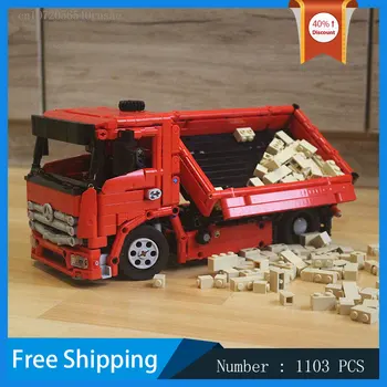 Строительный блок MOC Красный самосвал с прицепом Модель транспортного автомобиля DIY Bricks Assembly Toy Technology Подарок для детей